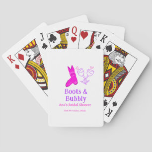 Laarzen & bruisende champagnefles bruidsdouche roz pokerkaarten