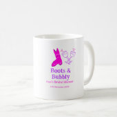 Laarzen & bruisende champagnefles bruidsfeest roze koffiemok (Voorkant rechts)