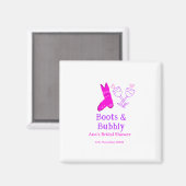 Laarzen & bruisende champagnefles bruidsfeest roze magneet (Voorkant / Achterkant)