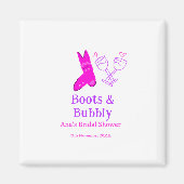 Laarzen & bruisende champagnefles bruidsfeest roze magneet (Voorkant)