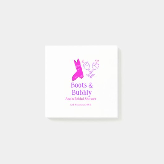 Laarzen & bruisende champagnefles bruidsfeest roze post-it® notes (Voorkant)