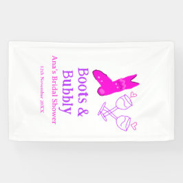 Laarzen & bruisende champagnefles bruidsfeest roze spandoek