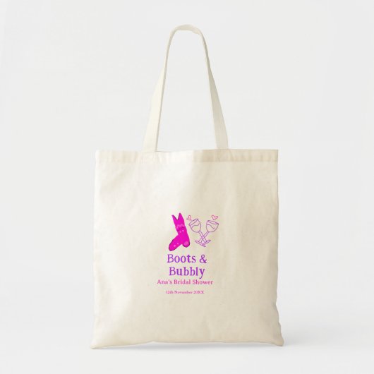 Laarzen & bruisende champagnefles bruidsfeest roze tote bag (Voorkant)