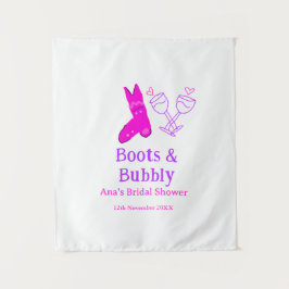 Laarzen & bruisende champagnefles bruidsfeest roze wandkleed