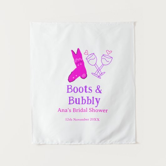 Laarzen & bruisende champagnefles bruidsfeest roze wandkleed (Voorkant)