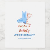 Laarzen & bruisende champagnefles bruiloft blauwe wijn etiket (Enkel label)