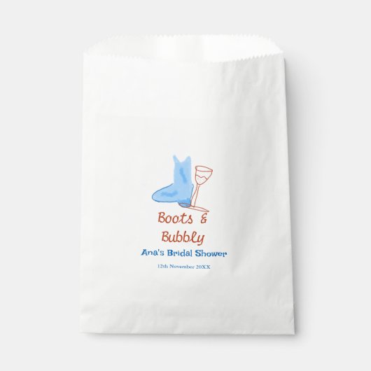 Laarzen & bruisende champagnefles bruiloftsdouche  bedankzakje (Voorkant)