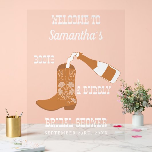 Laarzen Bruisende Rustieke Westerse Bruiloft  Acryl Bord (Huwelijk)