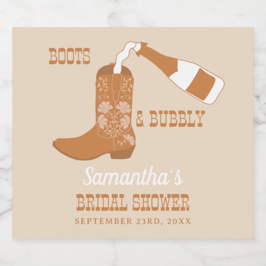 Laarzen Bruisende Rustieke Westerse Bruiloft Count Sparkling Wijnetiket (Enkel label)