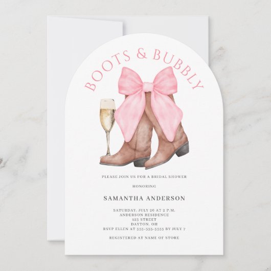 Laarzen Bruisende Westerse Waterverf Bruidsdouche  Kaart (Voorkant)