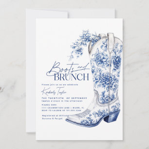 Laarzen & Brunch Blauw Chinoiserie Bruidsfeest Kaart