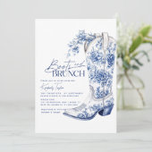 Laarzen & Brunch Blauw Chinoiserie Bruidsfeest Kaart (Staand voorkant)