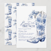 Laarzen & Brunch Blauw Chinoiserie Bruidsfeest Kaart (Voorkant / Achterkant)