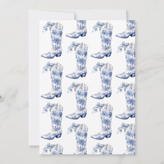 Laarzen & Brunch Blue Chinoiserie Vrijgezellenfees Kaart (Achterkant)