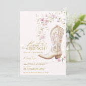 Laarzen & Brunch Roze Bloemen Vrijgezellenfeest Kaart (Staand voorkant)