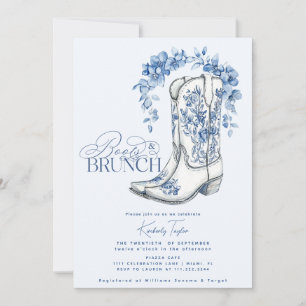 Laarzen & Brunch Stof Blauw Bloemig Bruidsmeisje F Kaart