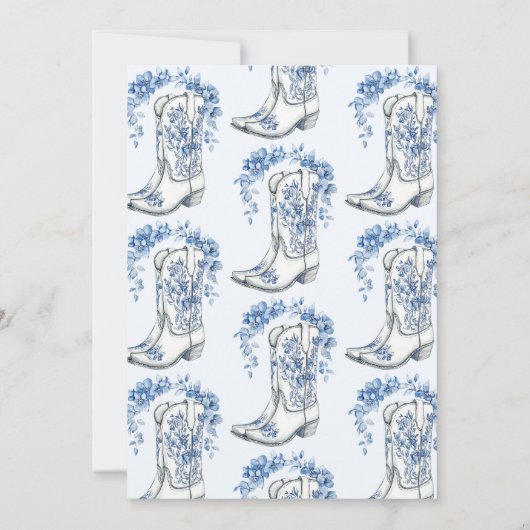 Laarzen & Brunch Stof Blauw Bloemig Bruidsmeisje F Kaart (Achterkant)