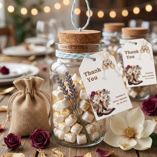 Laarzen & Bubbel Boho Westerse Bruiloftsfeest Cadeaulabel
