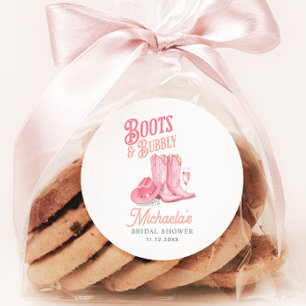 Laarzen & Bubbelende Western Cowgirl Roze Bruidsdo Ronde Sticker
