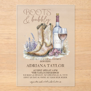 Laarzen & Bubbelig Westerse Bruiloft Borrel Acryl Uitnodigingen