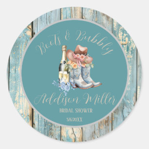 Laarzen & Bubbelige Aquarel Bruiloftsborrel  Ronde Sticker