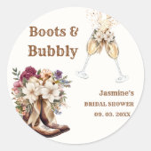 Laarzen & Bubbels Boho Westerse Bruidsfeest Borrel Ronde Sticker (Voorkant)
