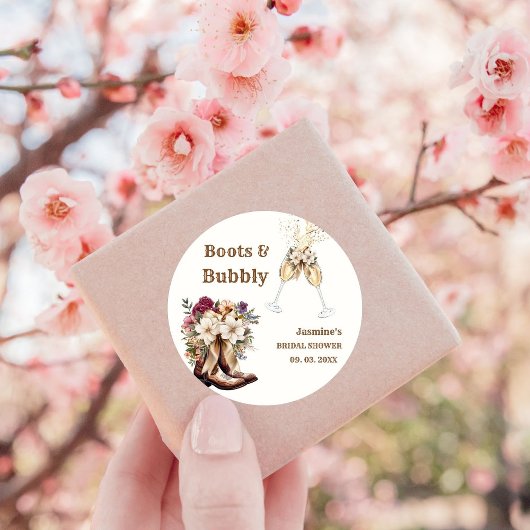 Laarzen & Bubbels Boho Westerse Bruidsfeest Borrel Ronde Sticker