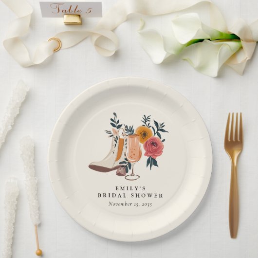 Laarzen & Bubbels Westerse Bruidsmeisjesborrel Papieren Bordje (Huwelijk)