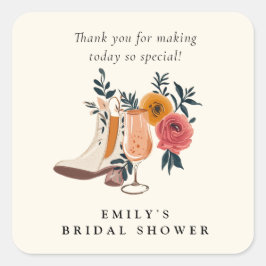 Laarzen & Bubbels Westerse Bruidsmeisjesborrel Vierkante Sticker