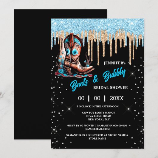 Laarzen bubbly cowboy boot glitter shine bruids kaart (Voorkant / Achterkant)