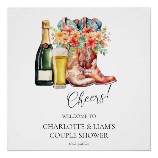 Laarzen, Bubbly, en brouwt douche Welkomstbord Perfect Poster (Voorkant)