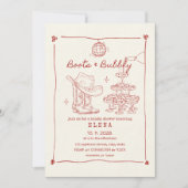 Laarzen & Bubbly Hand getrokken rood Vrijgezellenf Kaart (Voorkant)