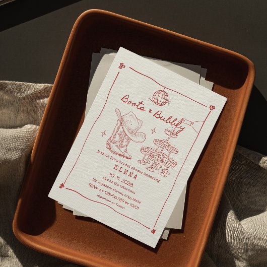 Laarzen & Bubbly Hand getrokken rood Vrijgezellenf Kaart