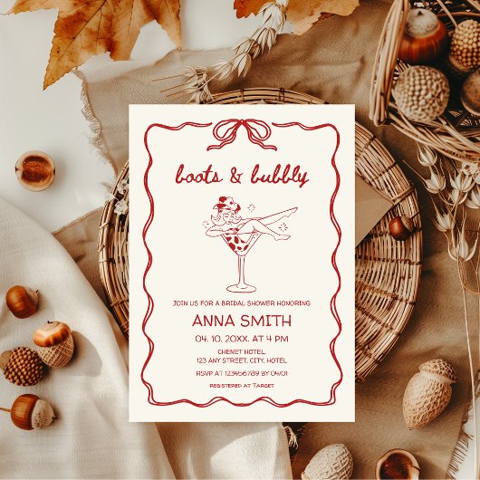 Laarzen & Bubbly Handgetekende Rodeo Red Vrijgezel Kaart