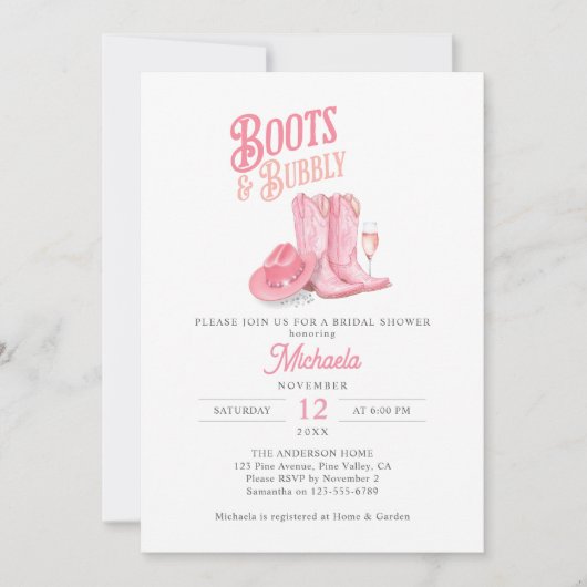 Laarzen & Bubbly Roze Westerne Cowgirl Vrijgezelle Kaart (Voorkant)