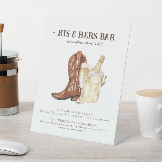 Laarzen & Bubbly Rustiek Western Bar Teken Reclamebord Met Voetstuk (Insitu)