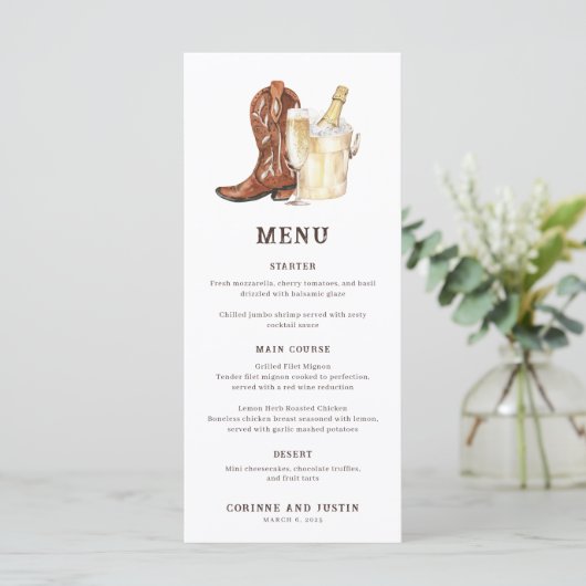 Laarzen & Bubbly Rustiek Western Menu (Staand voorkant)