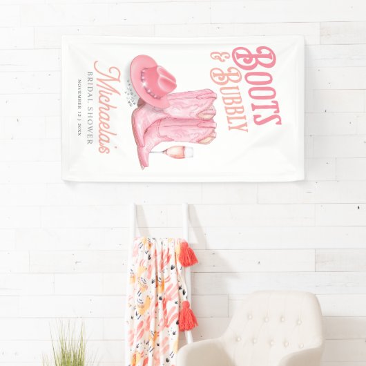 Laarzen & Bubbly Western Cowgirl Roze Vrijgezellen Spandoek (Insitu)