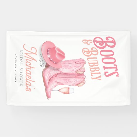 Laarzen & Bubbly Western Cowgirl Roze Vrijgezellen Spandoek (Horizontaal)