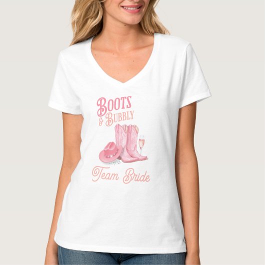 Laarzen & Bubbly Western Cowgirl Roze Vrijgezellen T-shirt (Voorkant)