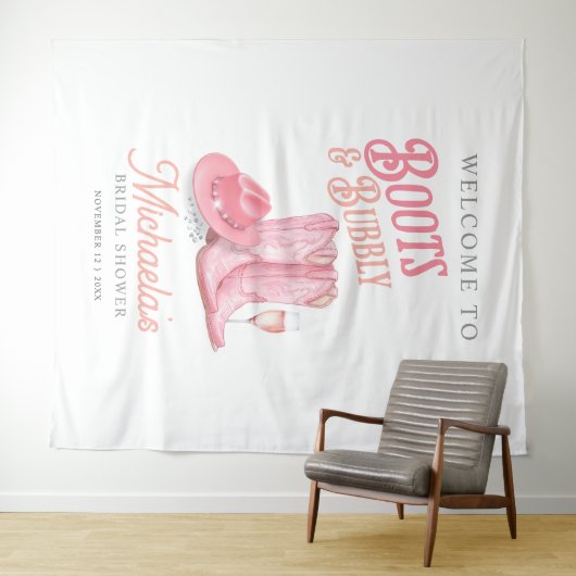 Laarzen & Bubbly Western Cowgirl Roze Vrijgezellen Wandkleed (In Situ (horizontaal))