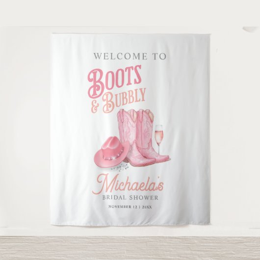 Laarzen & Bubbly Western Cowgirl Roze Vrijgezellen Wandkleed (Voorkant)