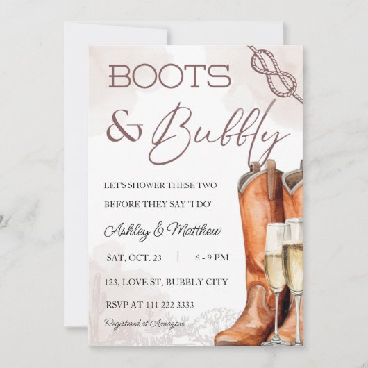 Laarzen & Bubbly Western Paar Coed Vrijgezellenfee Kaart (Voorkant)