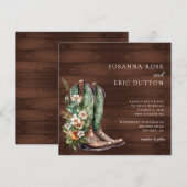 Laarzen Cowgirl Cowboy Bloemen Bruiloft Kaart (Voorkant / Achterkant)