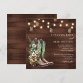 Laarzen Cowgirl Cowboy String Lights Bloemen Bruil Kaart (Voorkant / Achterkant)