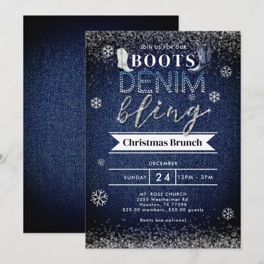 Laarzen Denim Bling Sneeuw Kerst Kerkfeest Kaart (Voorkant / Achterkant)