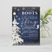 Laarzen Denim Bling Sneeuwboom Kerst Kerkfeest Kaart (Staand voorkant)