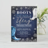 Laarzen Denim Bling Snow Lijst Blauw Kerstfeest Kaart (Staand voorkant)