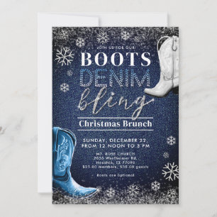 Laarzen Denim Bling Snow Lijst Blauw Kerstfeest Kaart