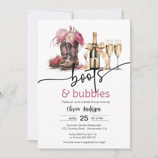 Laarzen en bellen bruids douche uitnodiging kaart (Voorkant)